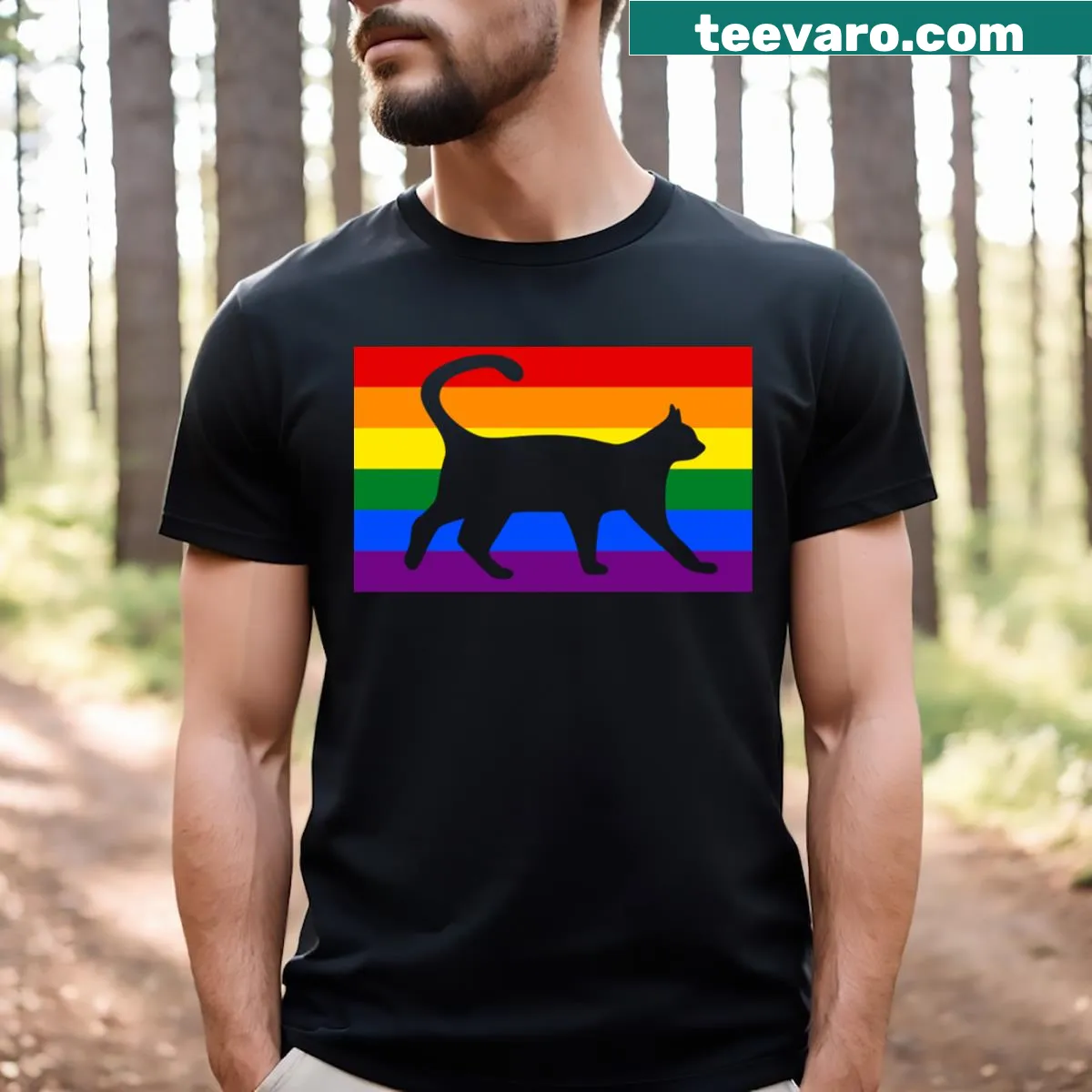 Anime-style cats in rainbow colors on a cute pride t-shirt — on a men's t-shirt