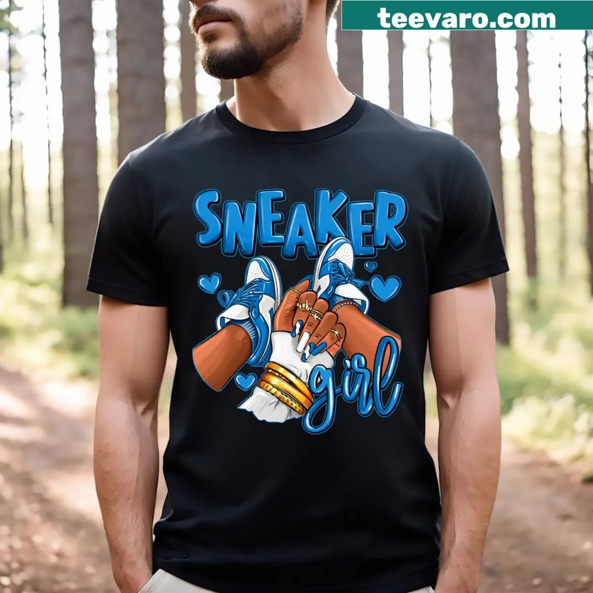 T-shirt featuring Afro Military sneaker design for men — on a men's t-shirt
