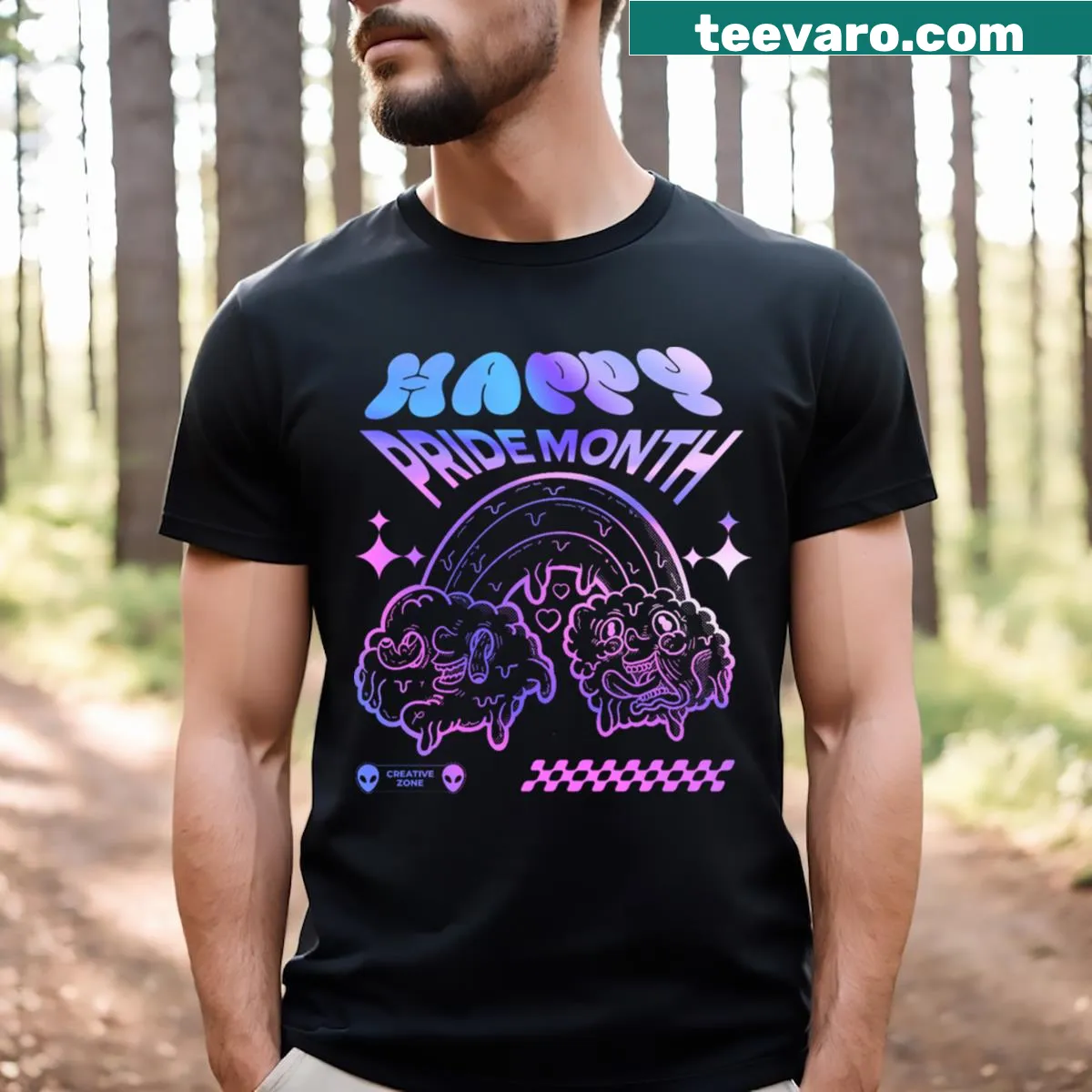 Pride Month shirt featuring uplifting message of support — on a men's t-shirt