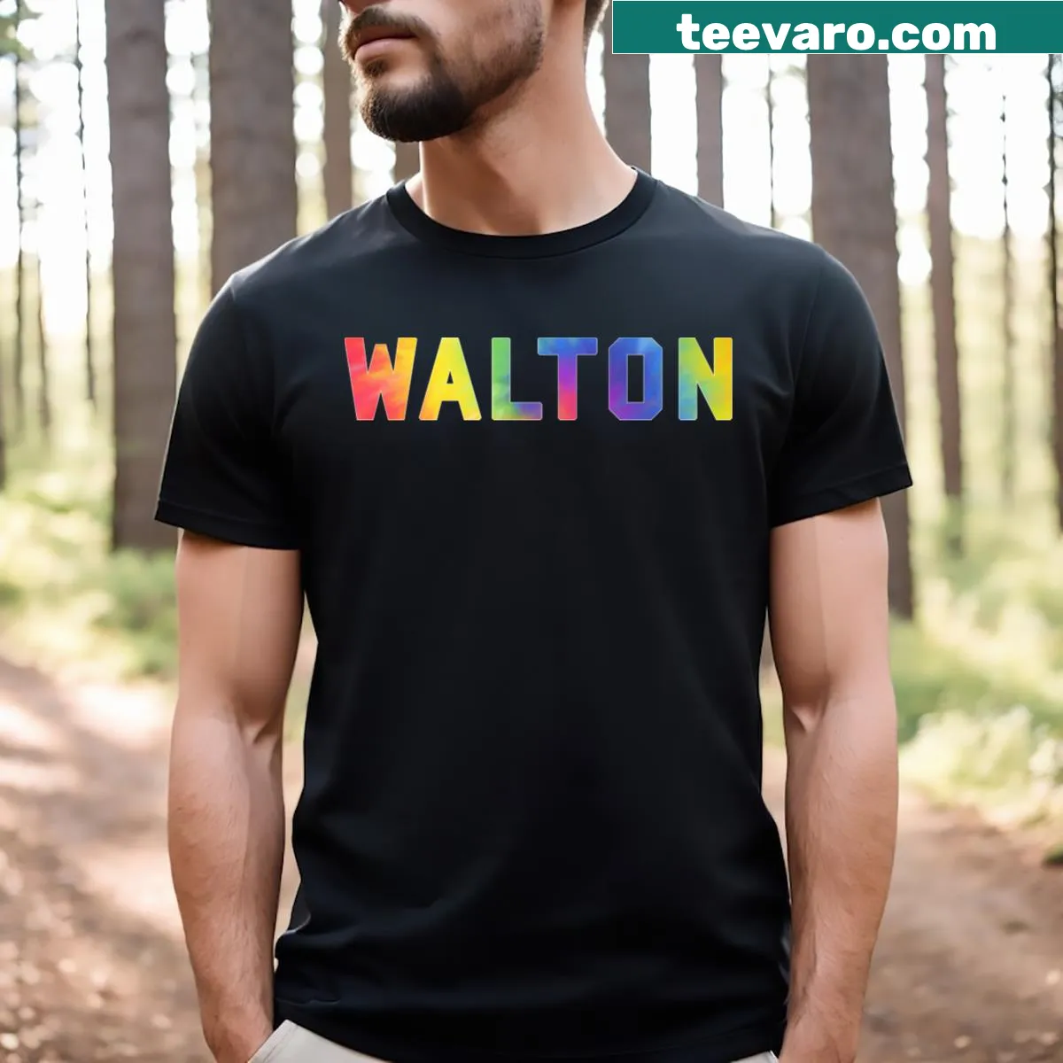 T-shirt honoring Walton Hall of Famers with a tie-dye background — on a men's t-shirt