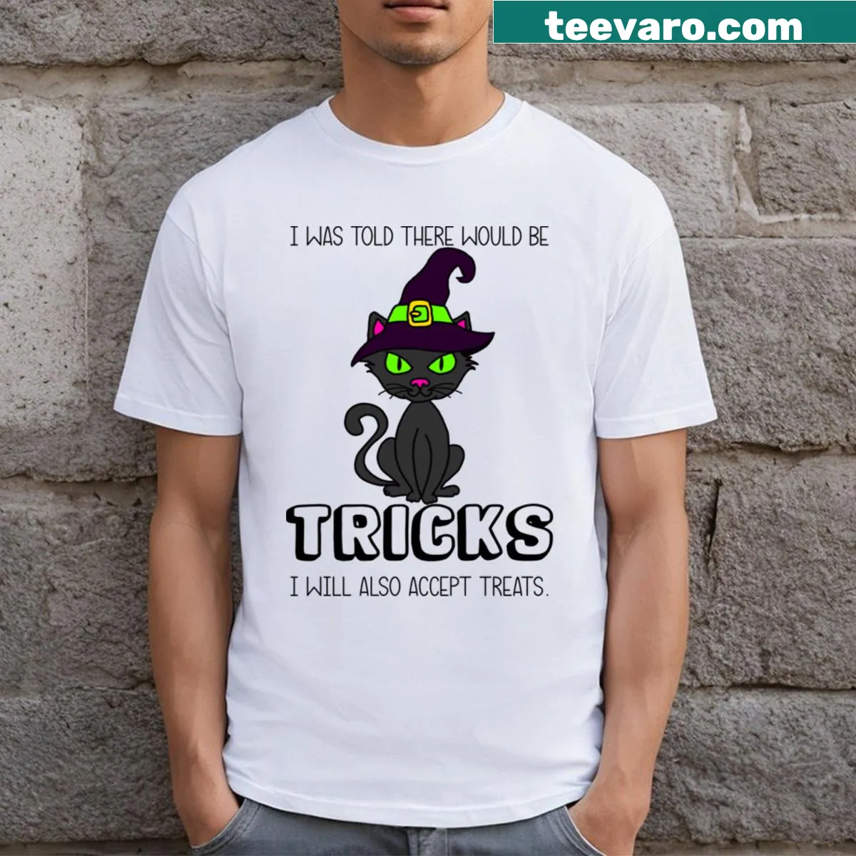 Humorous dog-themed t-shirt with I Was Told There Would Be Tricks text — on a men's t-shirt
