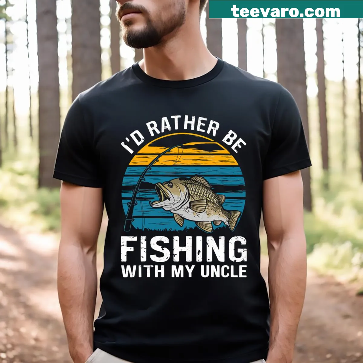 Fishing-themed t-shirt with Id Rather Be Fishing With My Uncle text — on a men's t-shirt