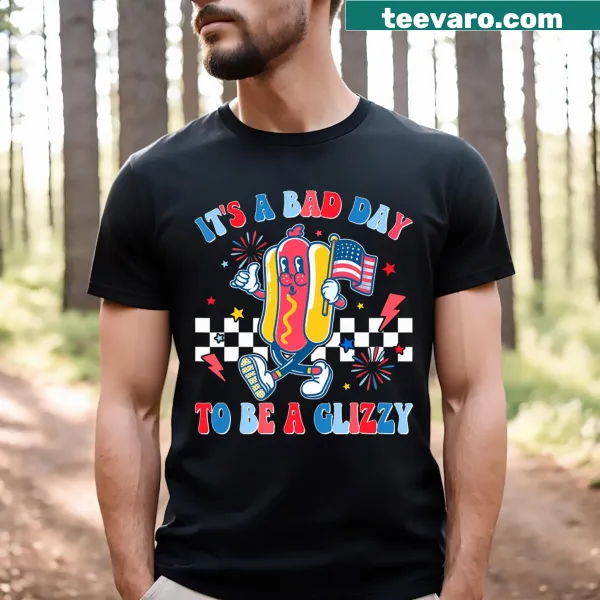 Funny Fourth of July t-shirt with hotdog graphic and text
