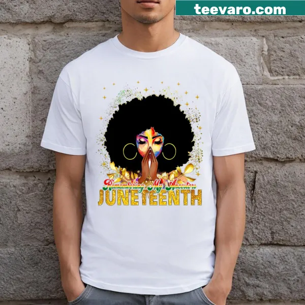 Black t-shirt with the phrase 'Remembering My Ancestors' commemorating Juneteenth.