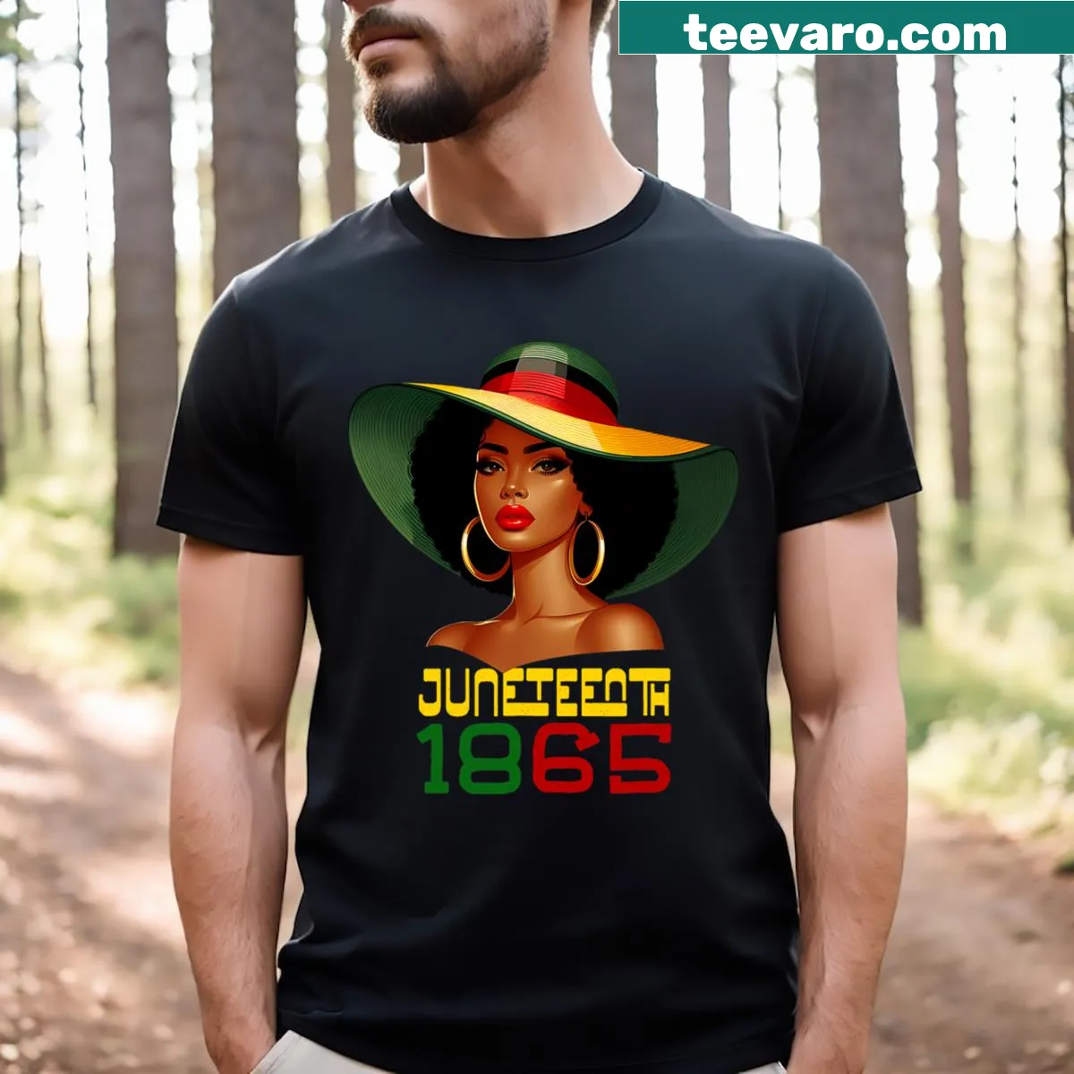 Juneteenth T-shirt with text celebrating Black Freedom Day 1865 — on a men's t-shirt