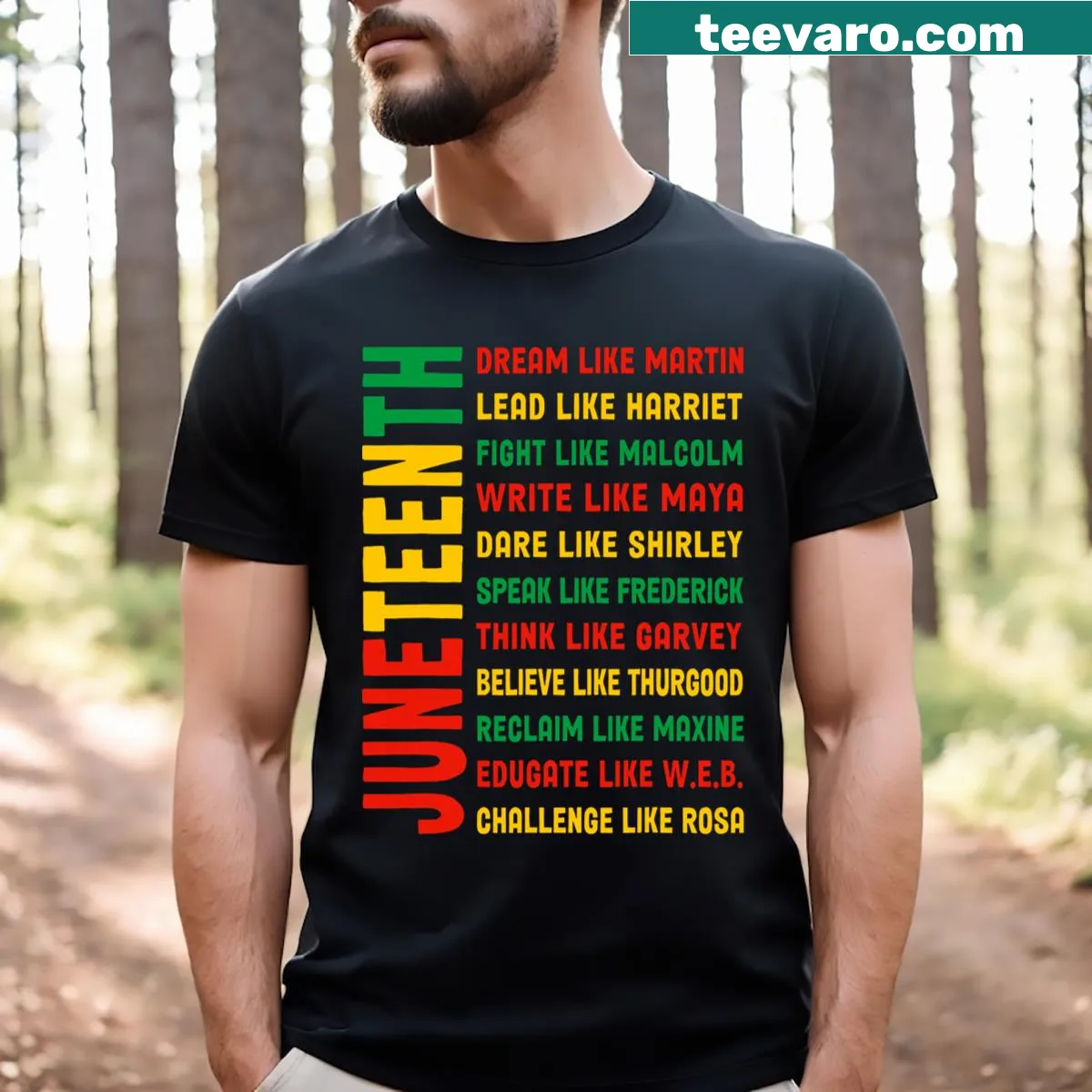 T-shirt honoring Martin Luther King Jr. with the phrase Dream Like Martin. — on a men's t-shirt