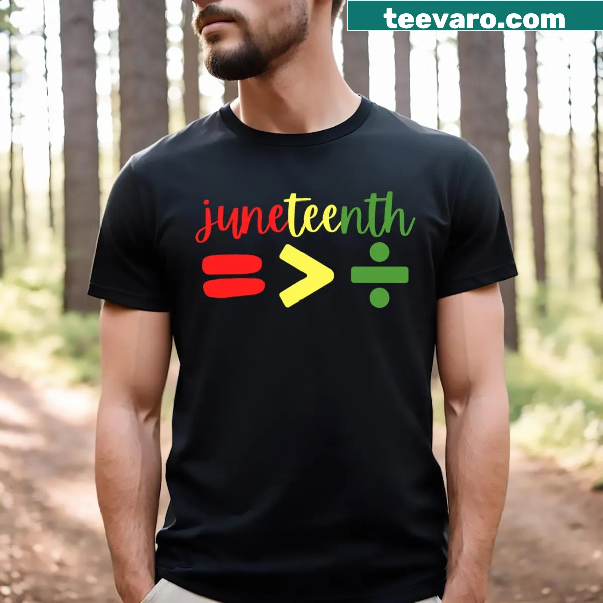 T-shirt promoting the message Equality Is Greater Than Division. — on a men's t-shirt