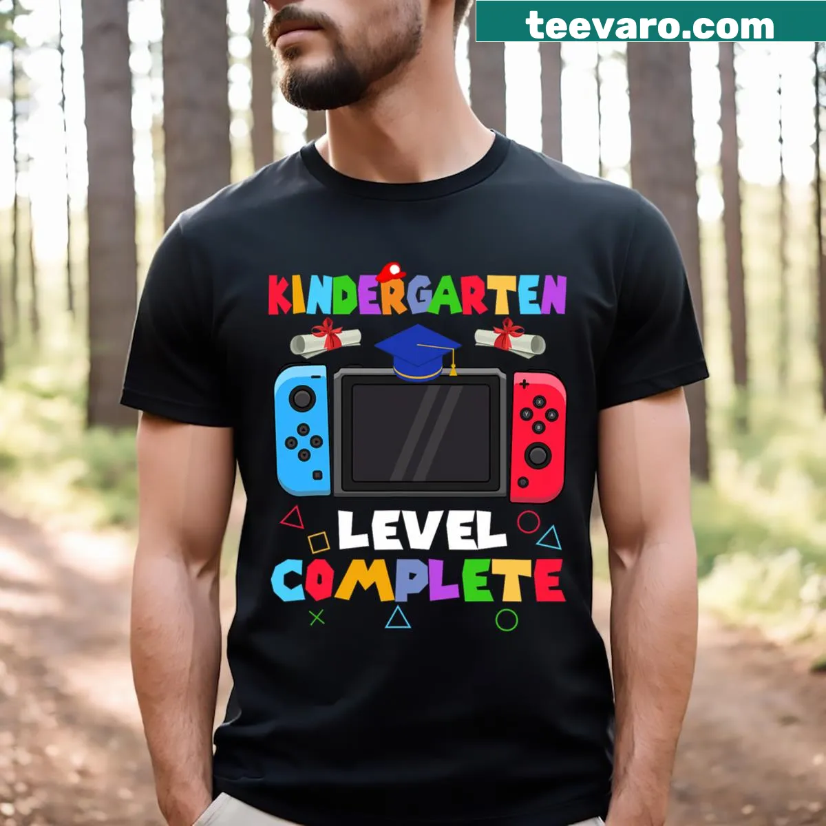 T-shirt celebrating kindergarten graduation with a gaming theme — on a men's t-shirt
