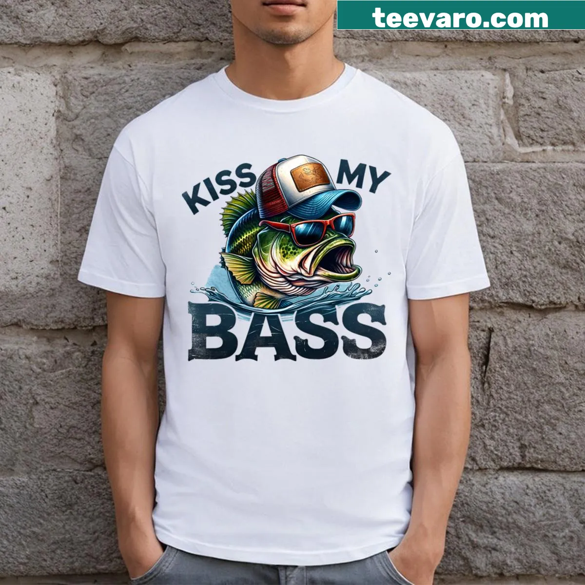 Vintage distressed fishing-themed shirt with humorous text — on a men's t-shirt