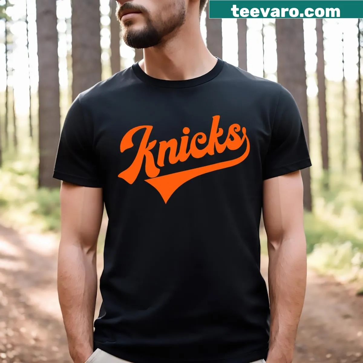 Vintage distressed Knicks name T-shirt for basketball fans — on a men's t-shirt