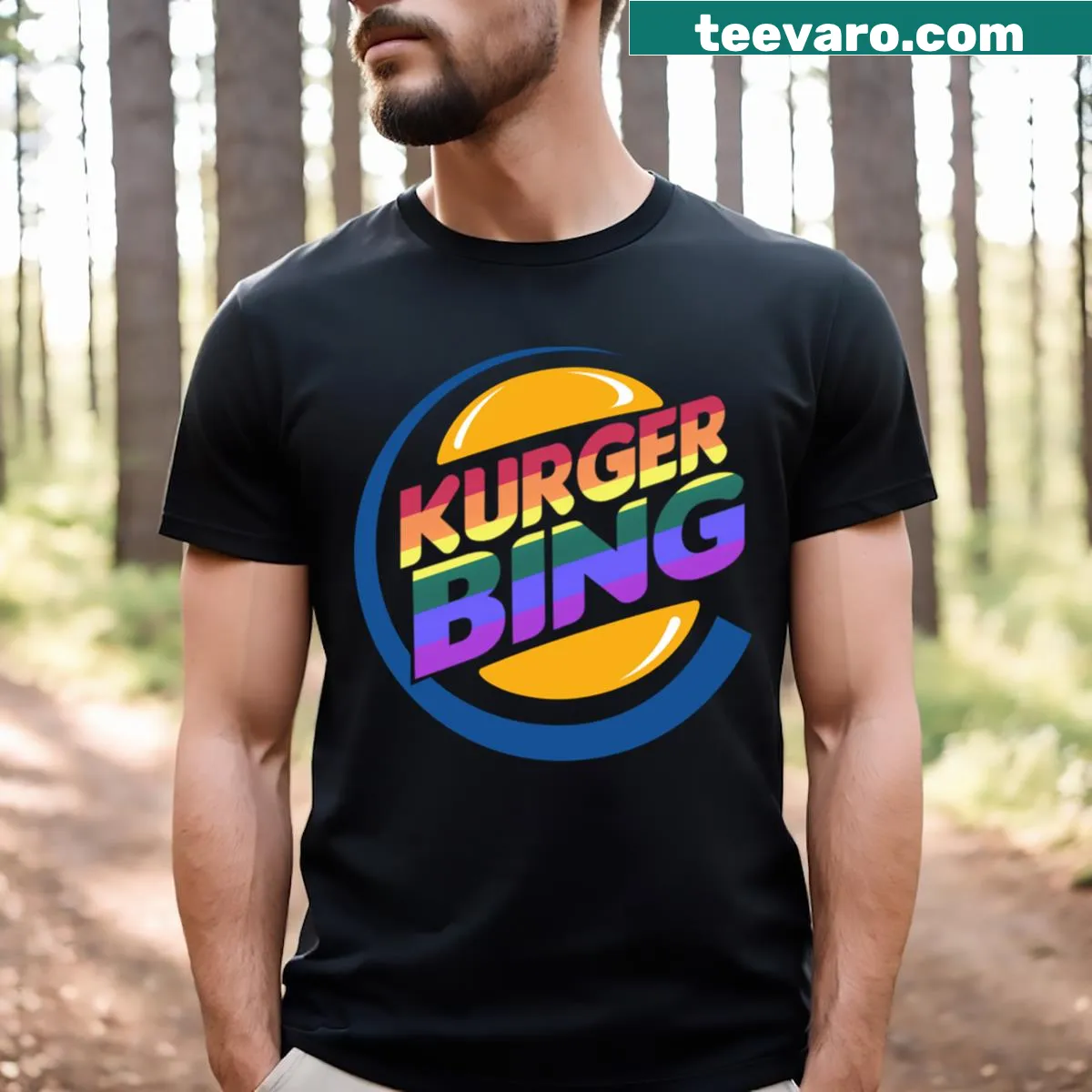 T-shirt featuring Kurger Bing LGBTQ logo — on a men's t-shirt