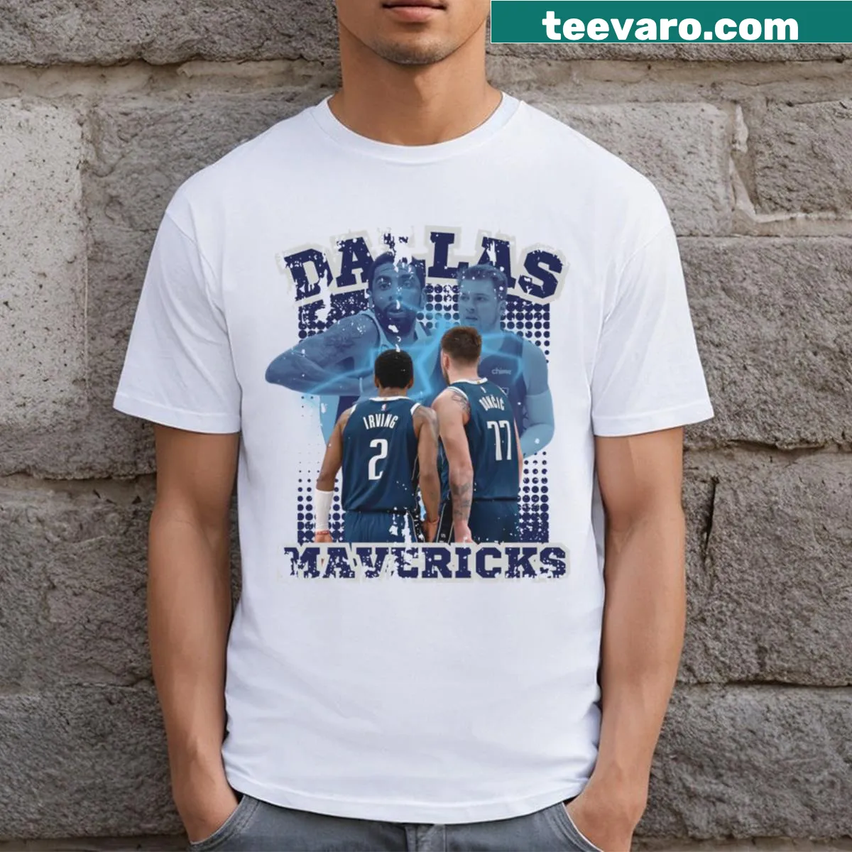 Retro t-shirt featuring Kyrie Irving and Luka Doncic — on a men's t-shirt