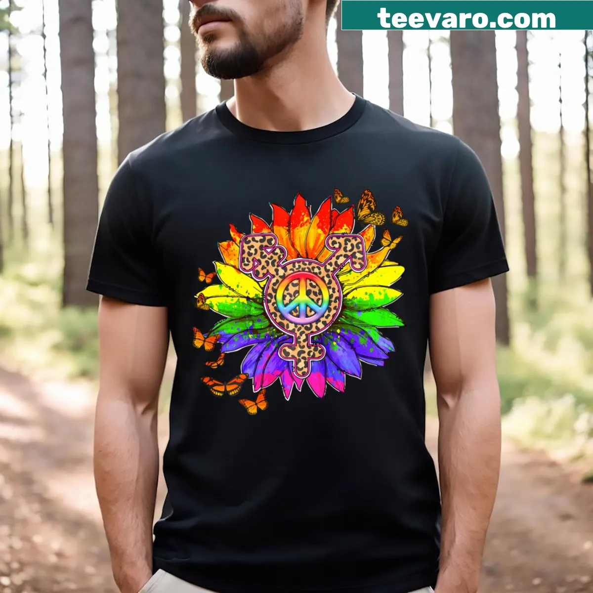 T-shirt featuring 'Leopard Pe Sign' for LGBT Pride Month. — on a men's t-shirt
