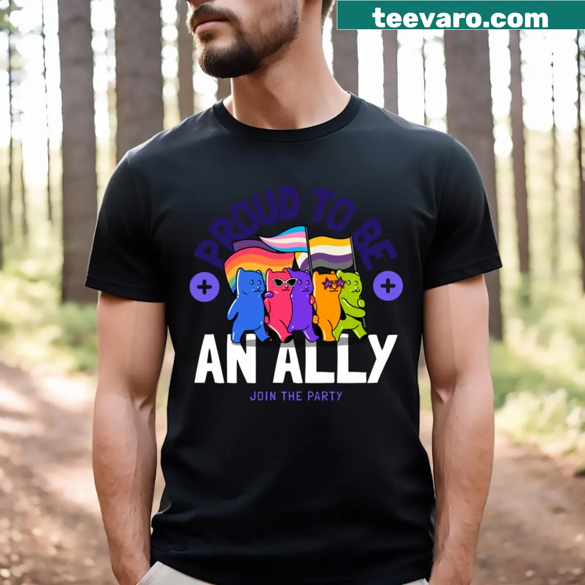 Graphic celebrating LGBTQ+ Pride Month on a T-shirt — on a men's t-shirt