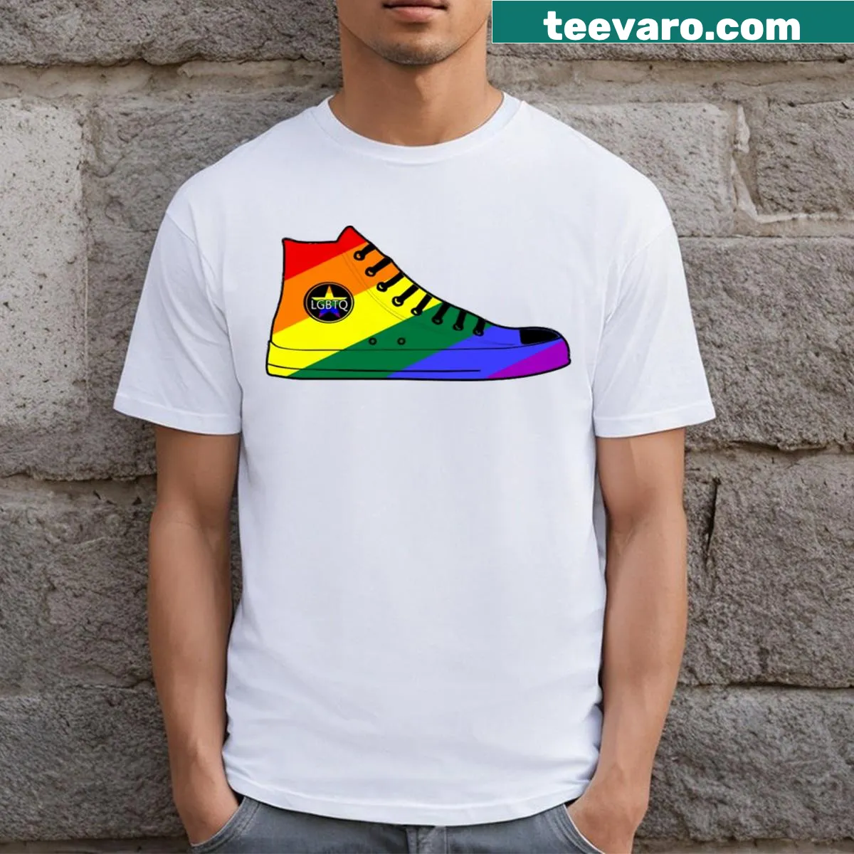 T-shirt featuring a moth design with a rainbow flag — on a men's t-shirt