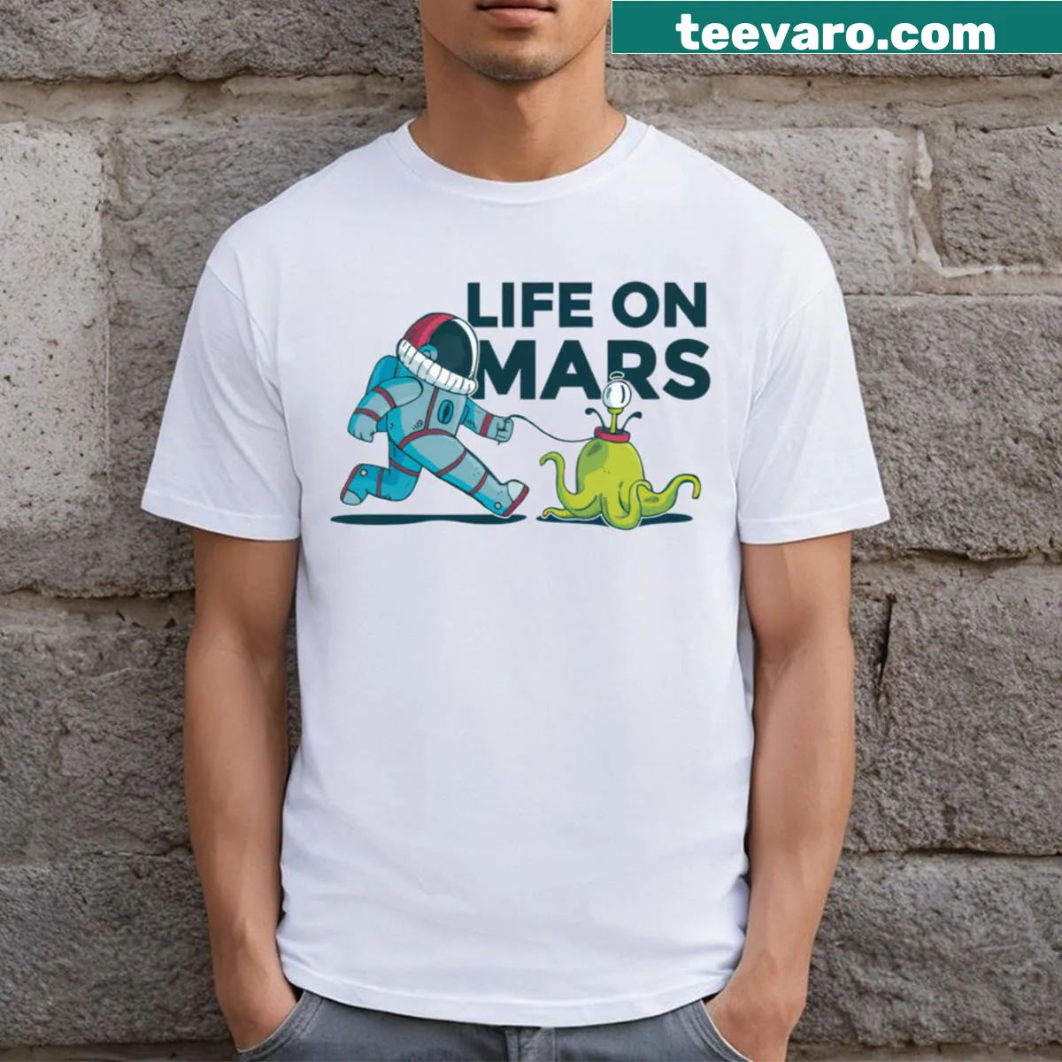 T-shirt featuring a design inspired by life on Mars — on a men's t-shirt