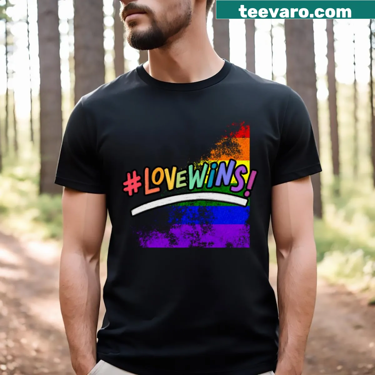 Love Wins typography design on a casual T-shirt — on a men's t-shirt