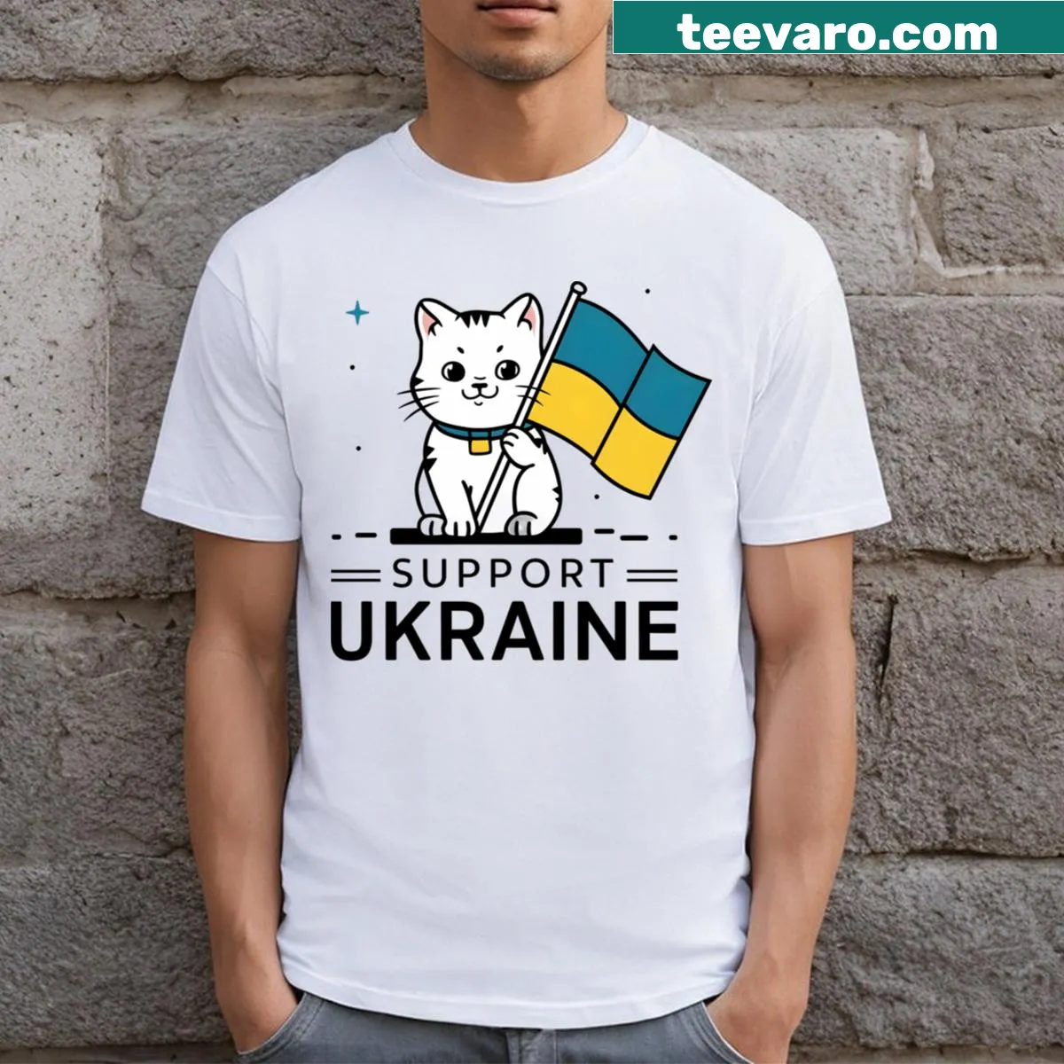 Cat supporting Ukraine graphic on t-shirt — on a men's t-shirt