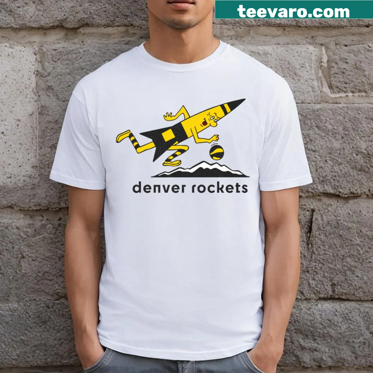 Vintage Denver Rockets Basketball t-shirt design — on a men's t-shirt