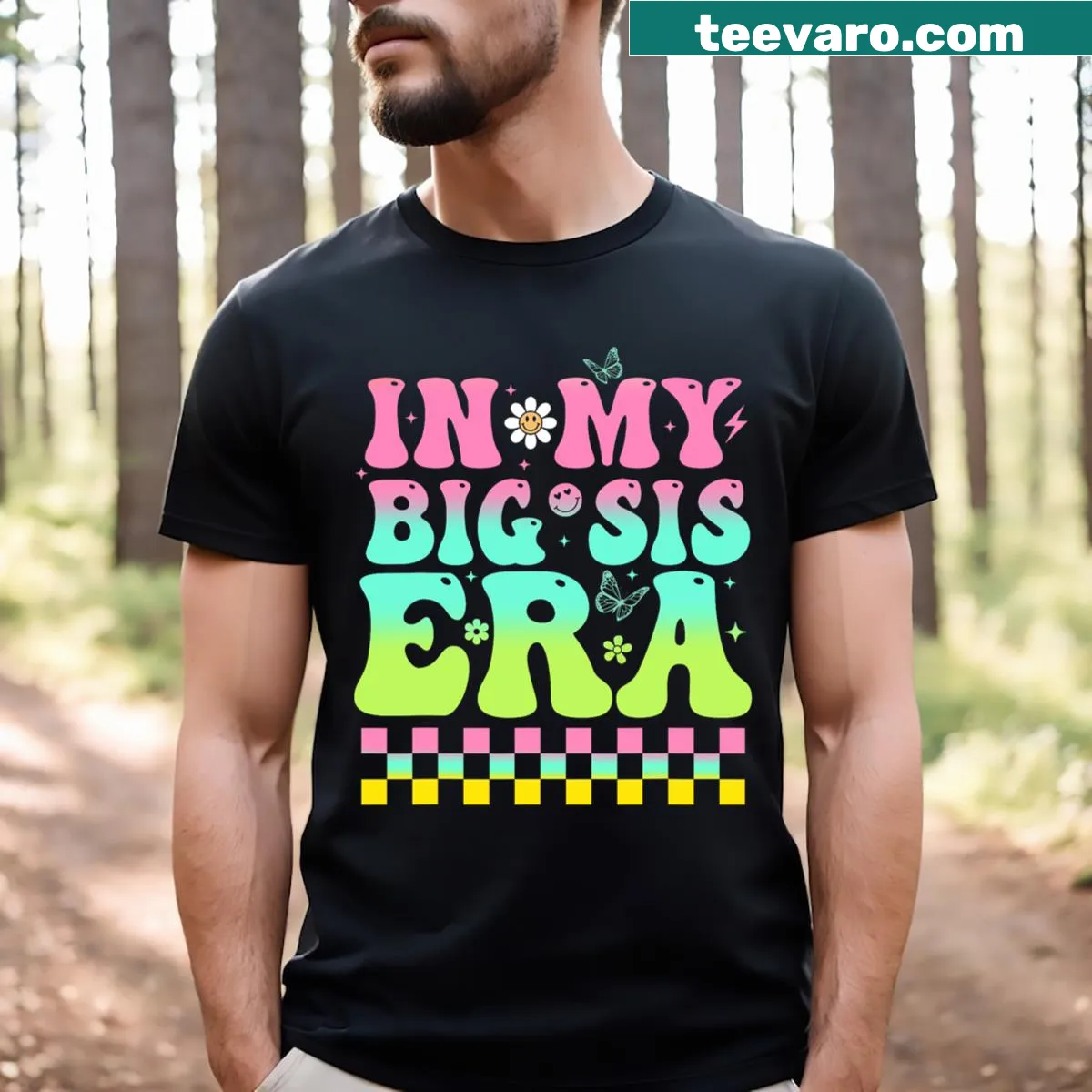 Kids t-shirt celebrating big sisters with retro lettering — on a men's t-shirt