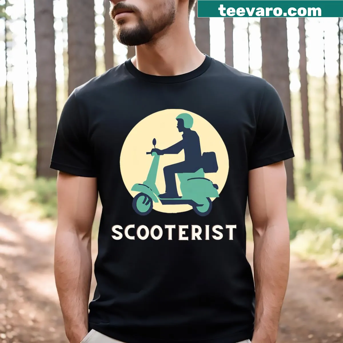 Dynamic Scooterist graphic t-shirt — on a men's t-shirt