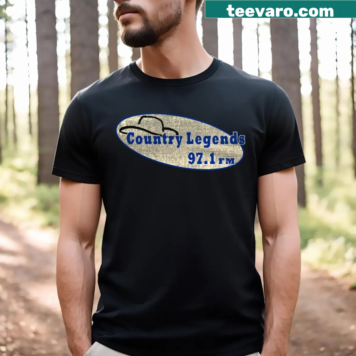 Vintage-style Country Legends Radio Station T-shirt — on a men's t-shirt