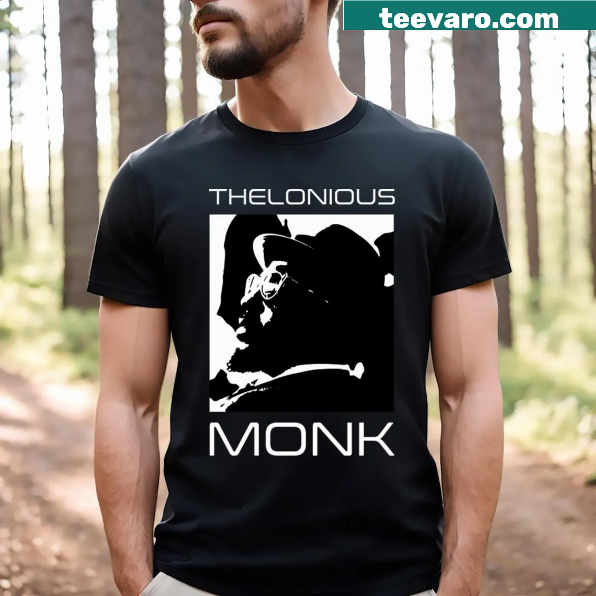 Thelonious Monk T-shirt featuring a tribute design — on a men's t-shirt