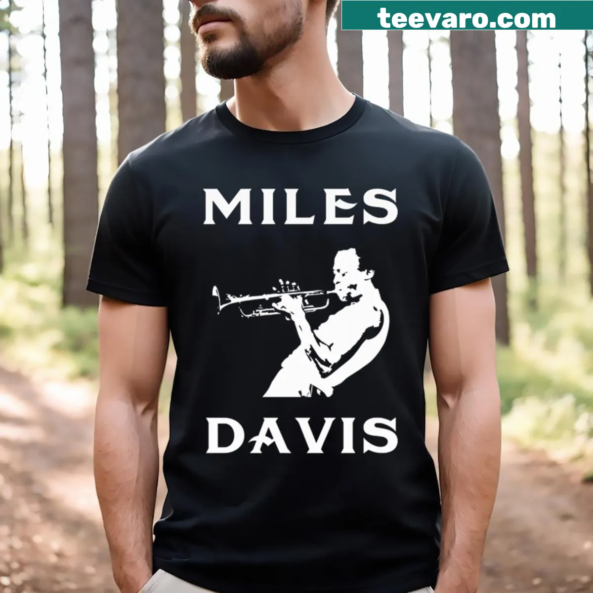 Artistic tribute t-shirt celebrating jazz musician Miles Davis — on a men's t-shirt