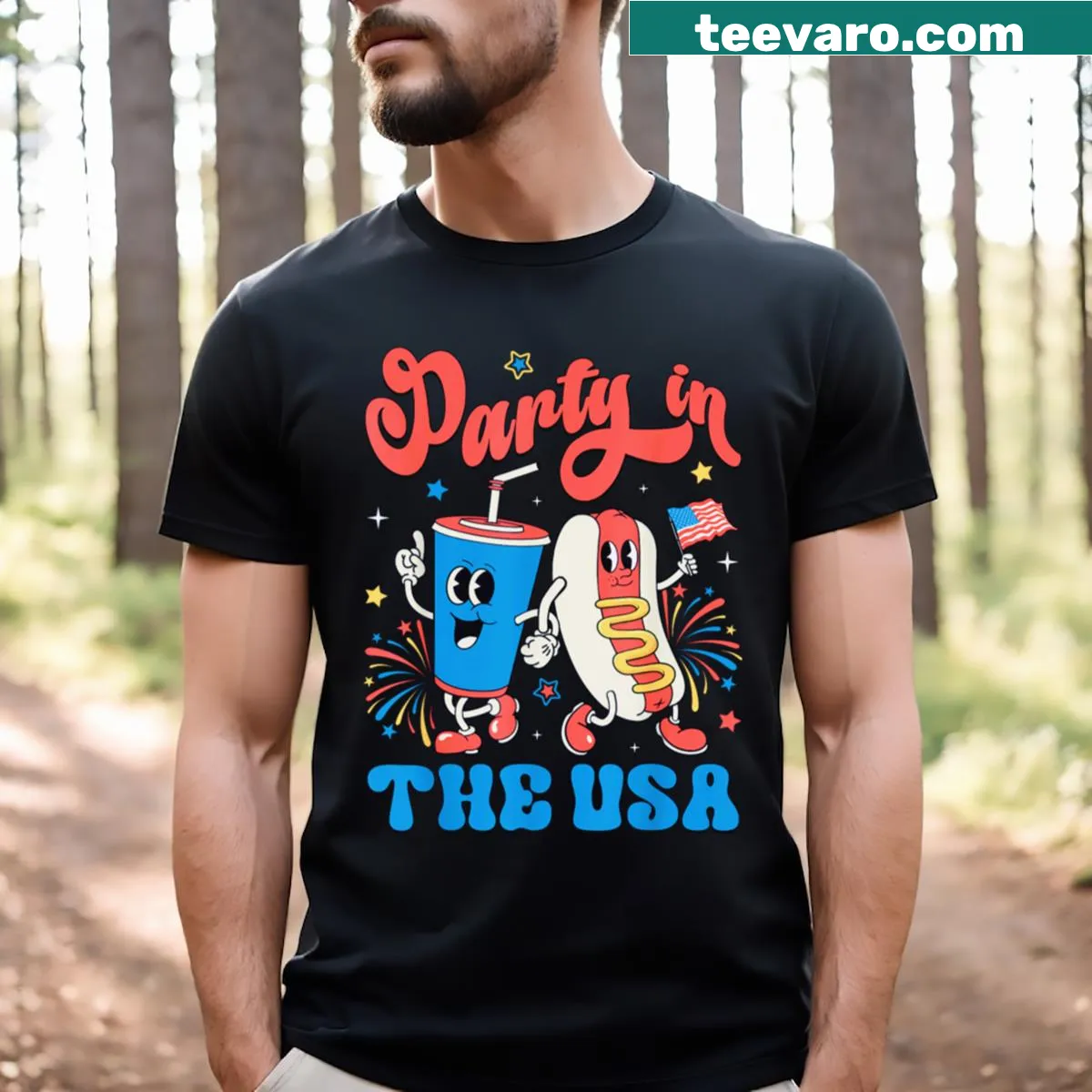 Vintage Soda and Hotdog Patriotic 4th Of July T-shirt — on a men's t-shirt