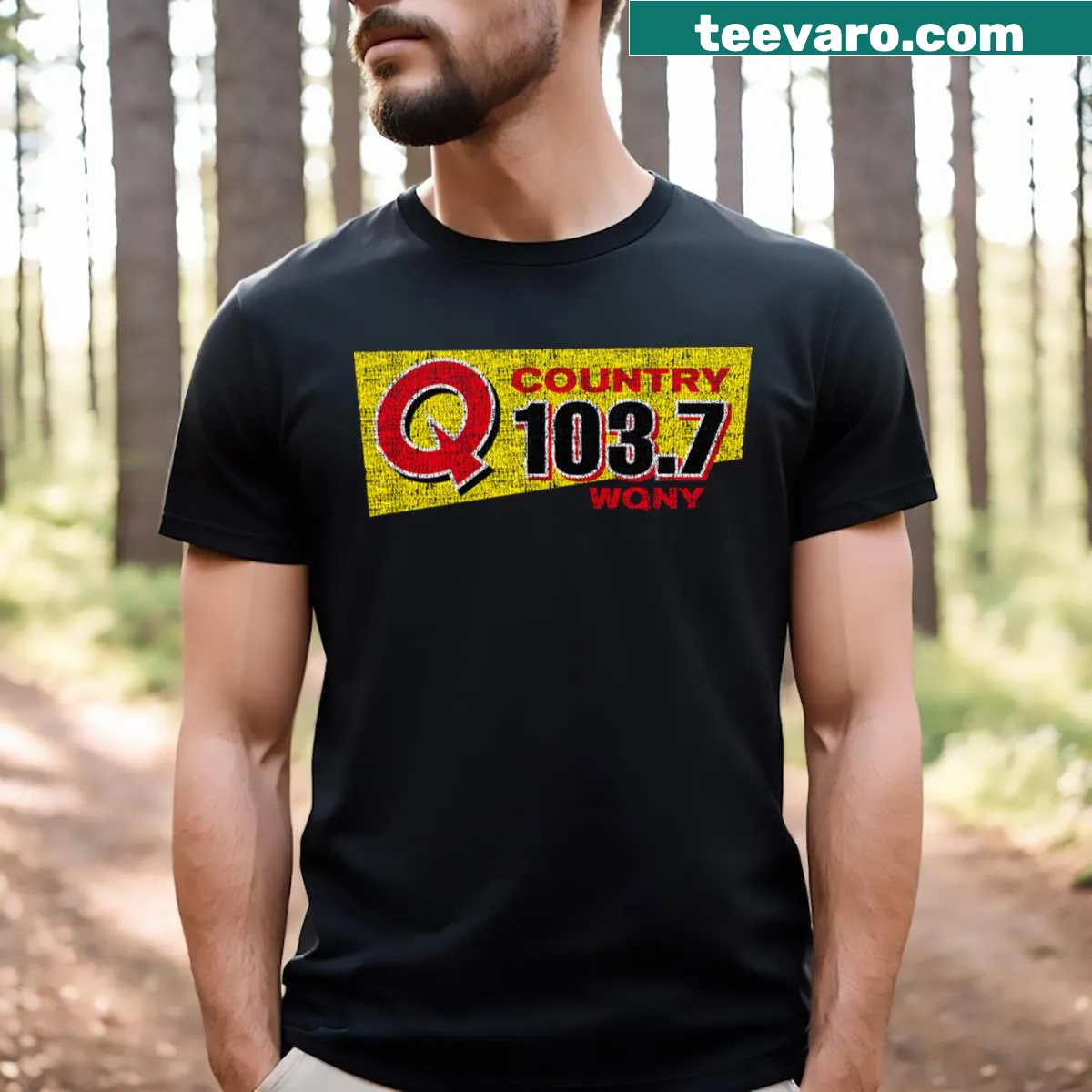 Casual tee featuring WQNY Country Radio Station logo for music lovers — on a men's t-shirt