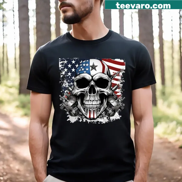 Bold skull and American flag graphic for Independence Day t-shirt