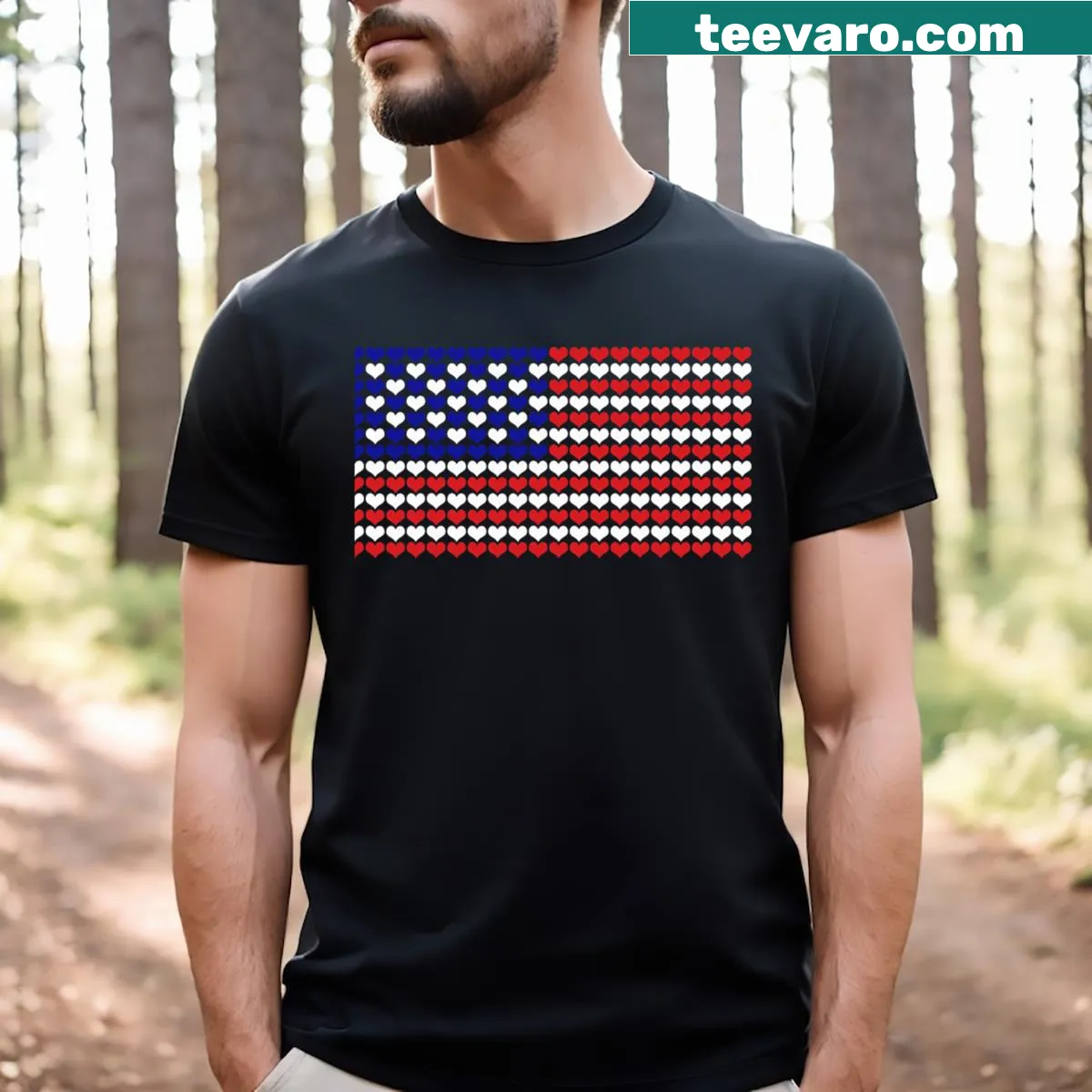 Kids T-shirt with heart-shaped American flag design for July 4th. — on a men's t-shirt