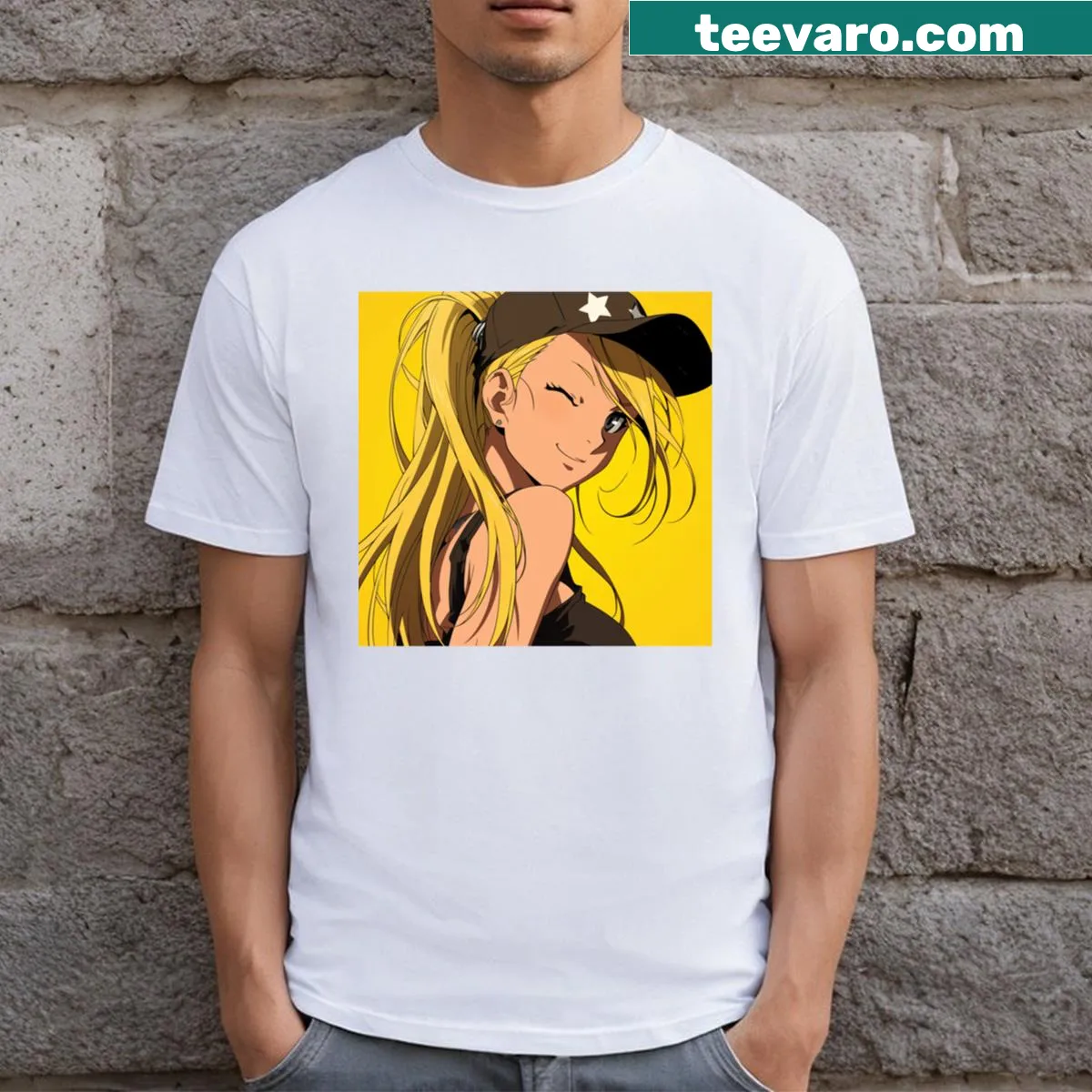 Cute cartoon character illustration on an Anime Cutie T-shirt — on a men's t-shirt