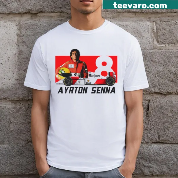 Ayrton Senna 8 t-shirt featuring the iconic racing number.
