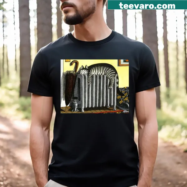 B Kliban cat sleeping t-shirt featuring a whimsical cat illustration.
