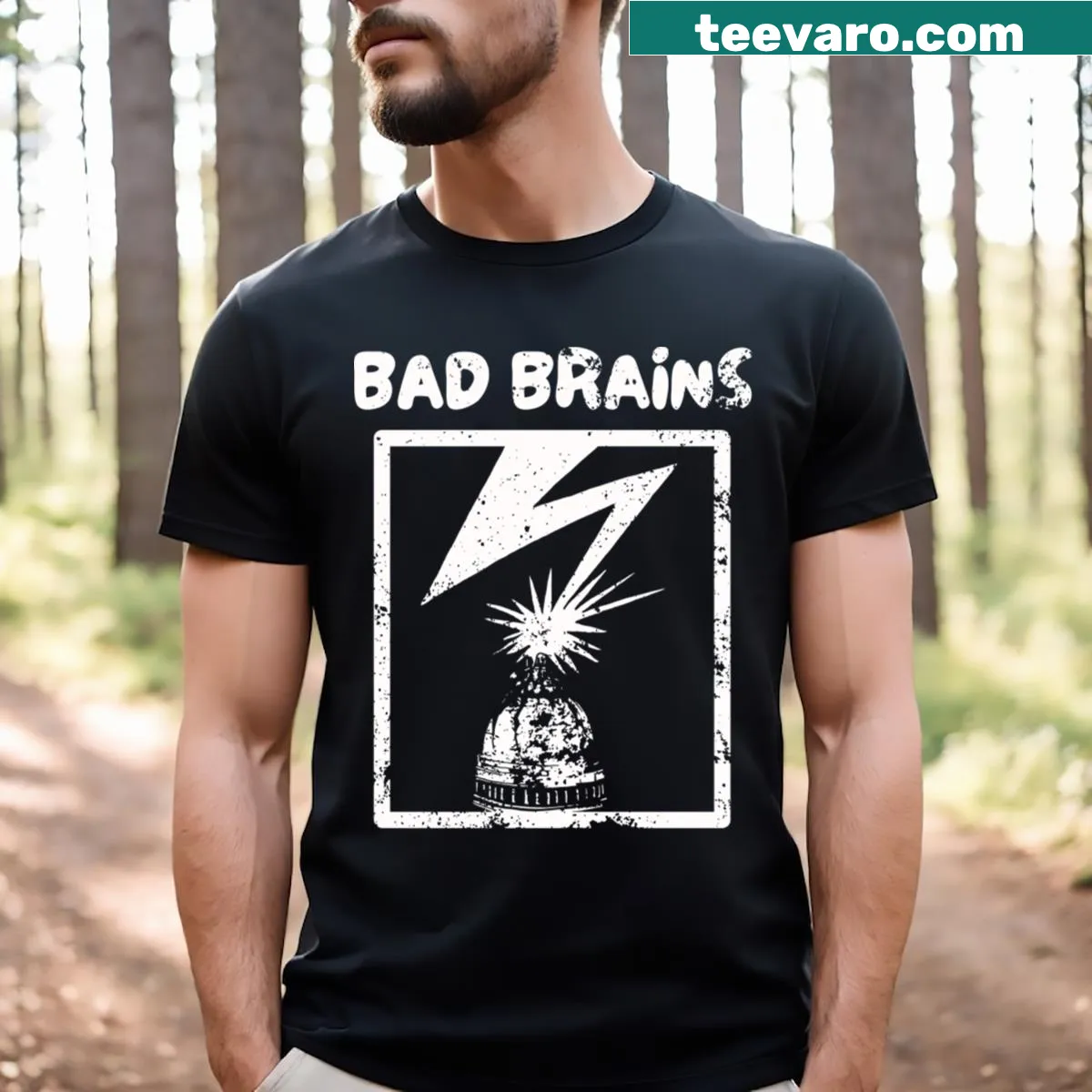 Retro 80s inspired T-shirt featuring the Bad Brains band logo — on a men's t-shirt