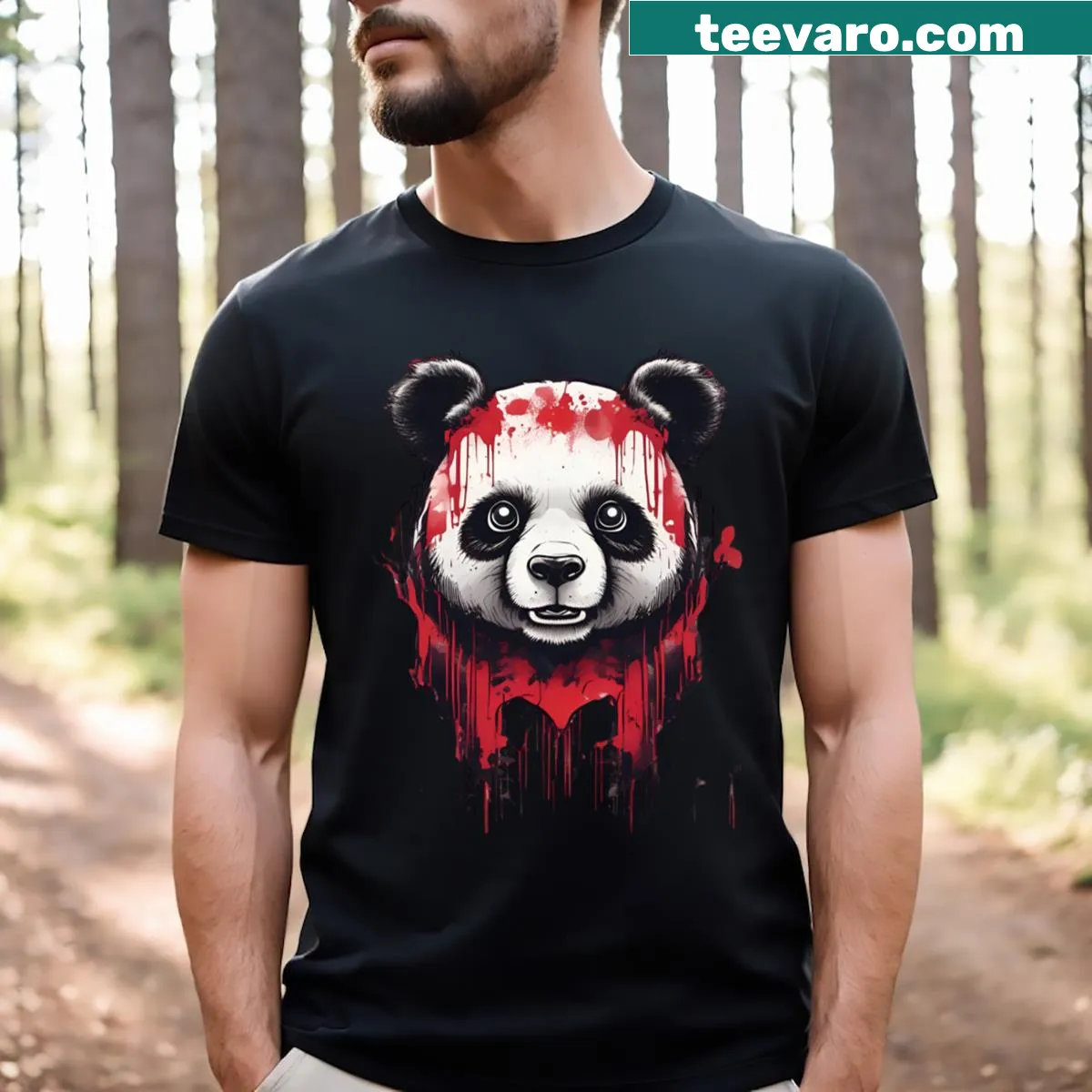 Edgy T-shirt featuring an illustration of a panda with a dramatic twist — on a men's t-shirt