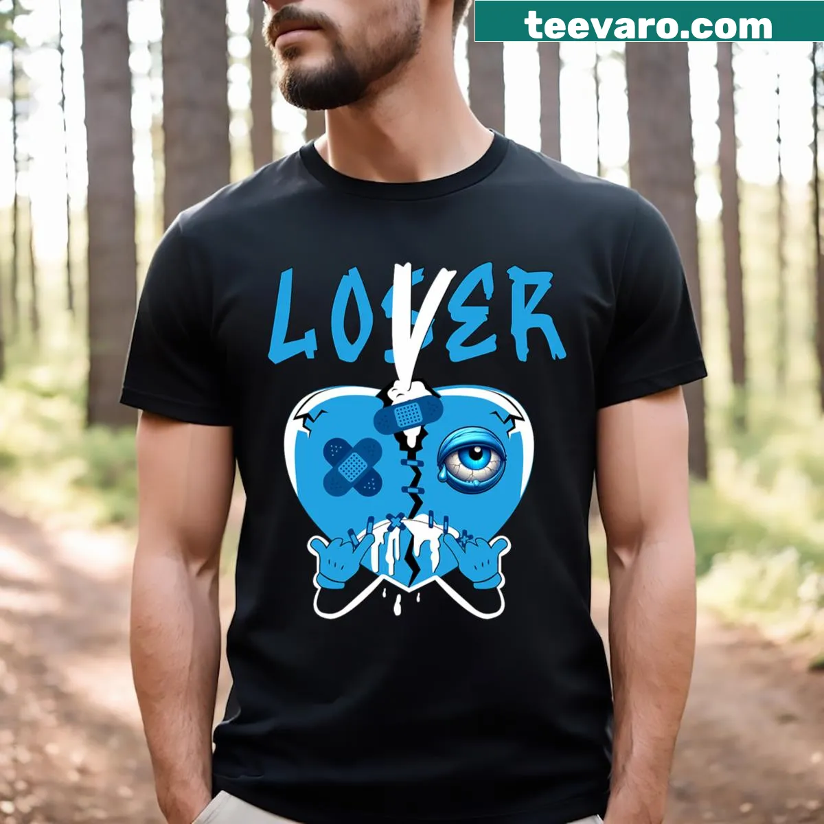 Playful T-shirt with the phrase 'Loser Lover' in a drip heart graphic — on a men's t-shirt