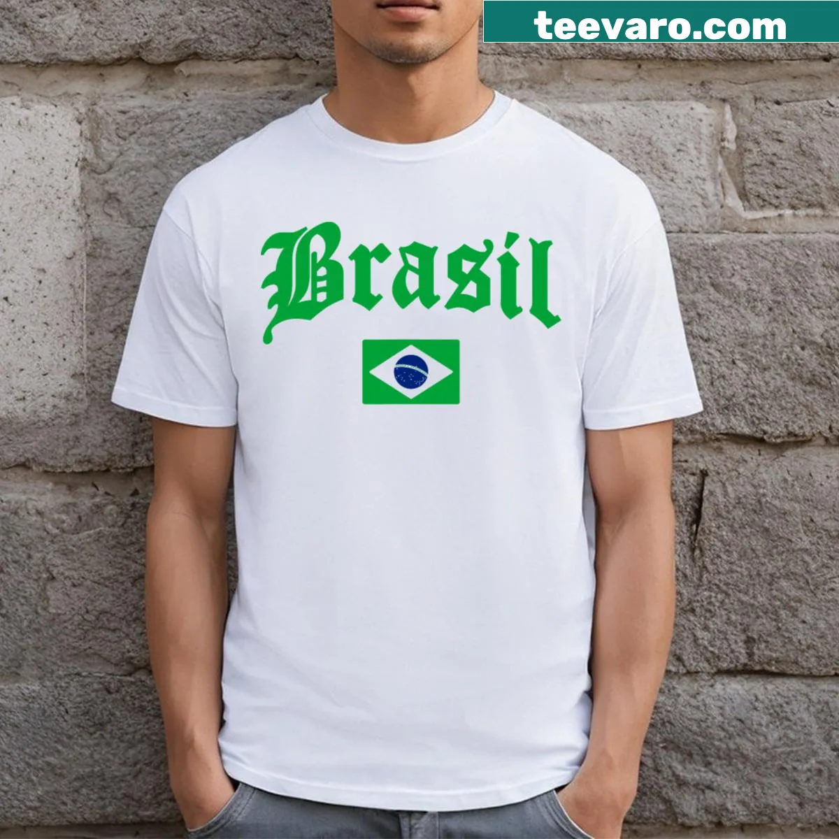Brazilian flag graphic t-shirt for men and kids — on a men's t-shirt