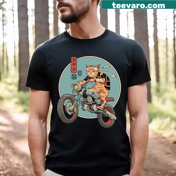 Illustrative Catana motorcycle graphic on a T-shirt