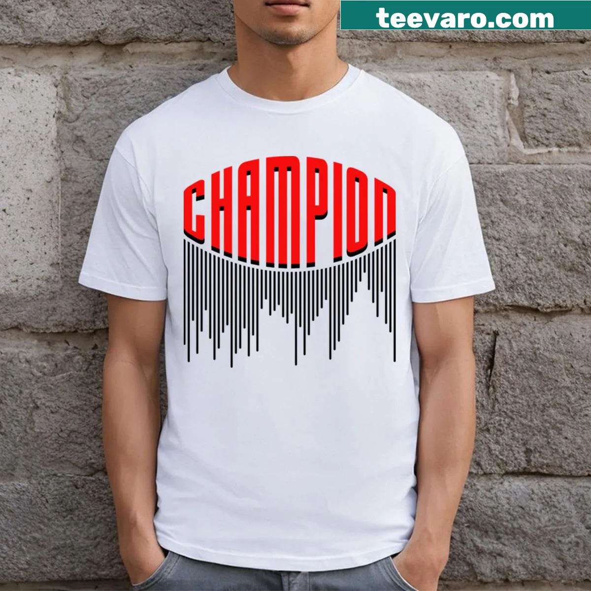 Bold Champion V2 typographic t-shirt design — on a men's t-shirt