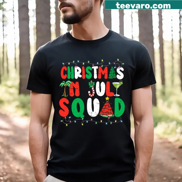Funny squad-themed Christmas in July t-shirt for families