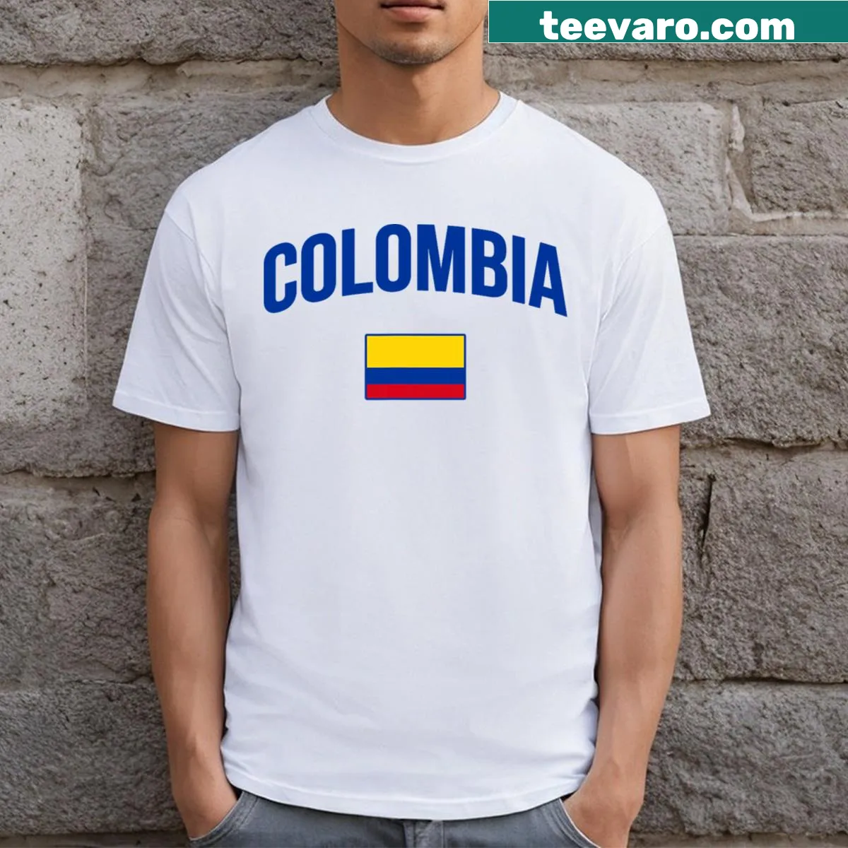 Vintage-style Colombia Throwback T-shirt with nostalgic design — on a men's t-shirt