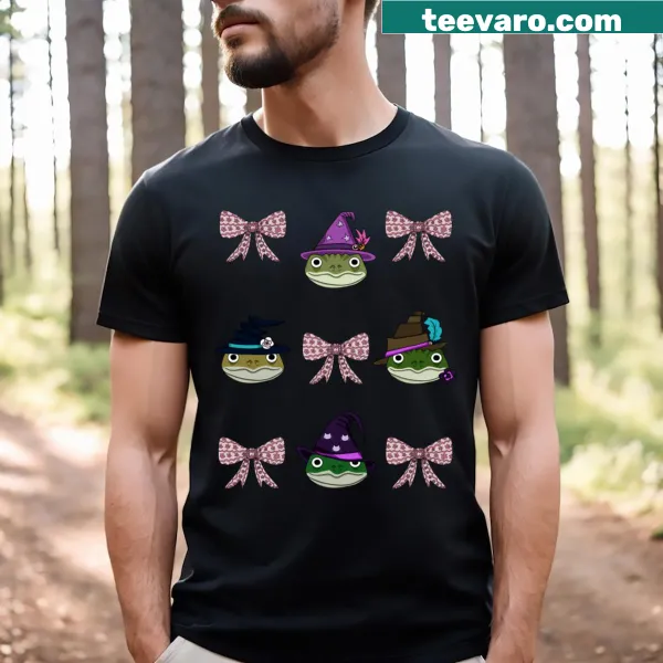 Illustration of frogs as witches on a t-shirt