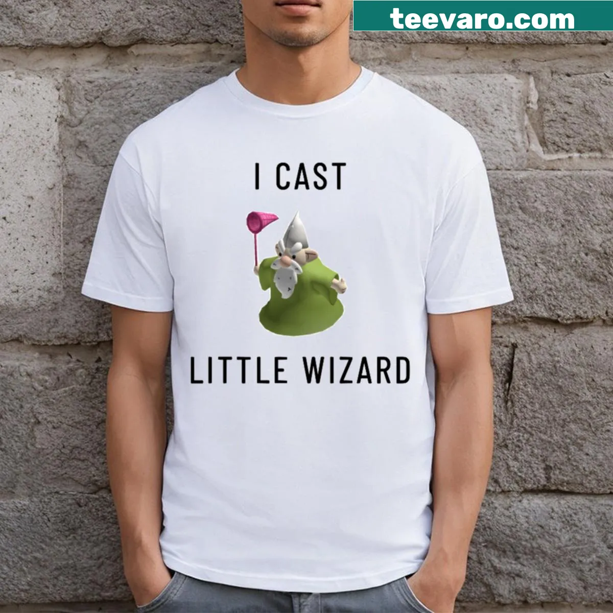 T-shirt featuring a gnome and the quote 'I Stand With Mall Wizard.' — on a men's t-shirt