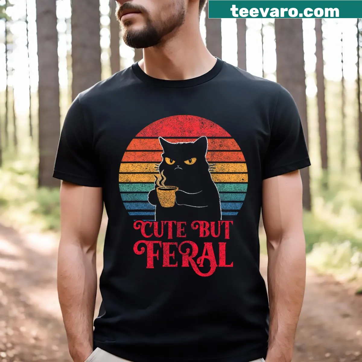 Cute cat and coffee-themed t-shirt for girls — on a men's t-shirt