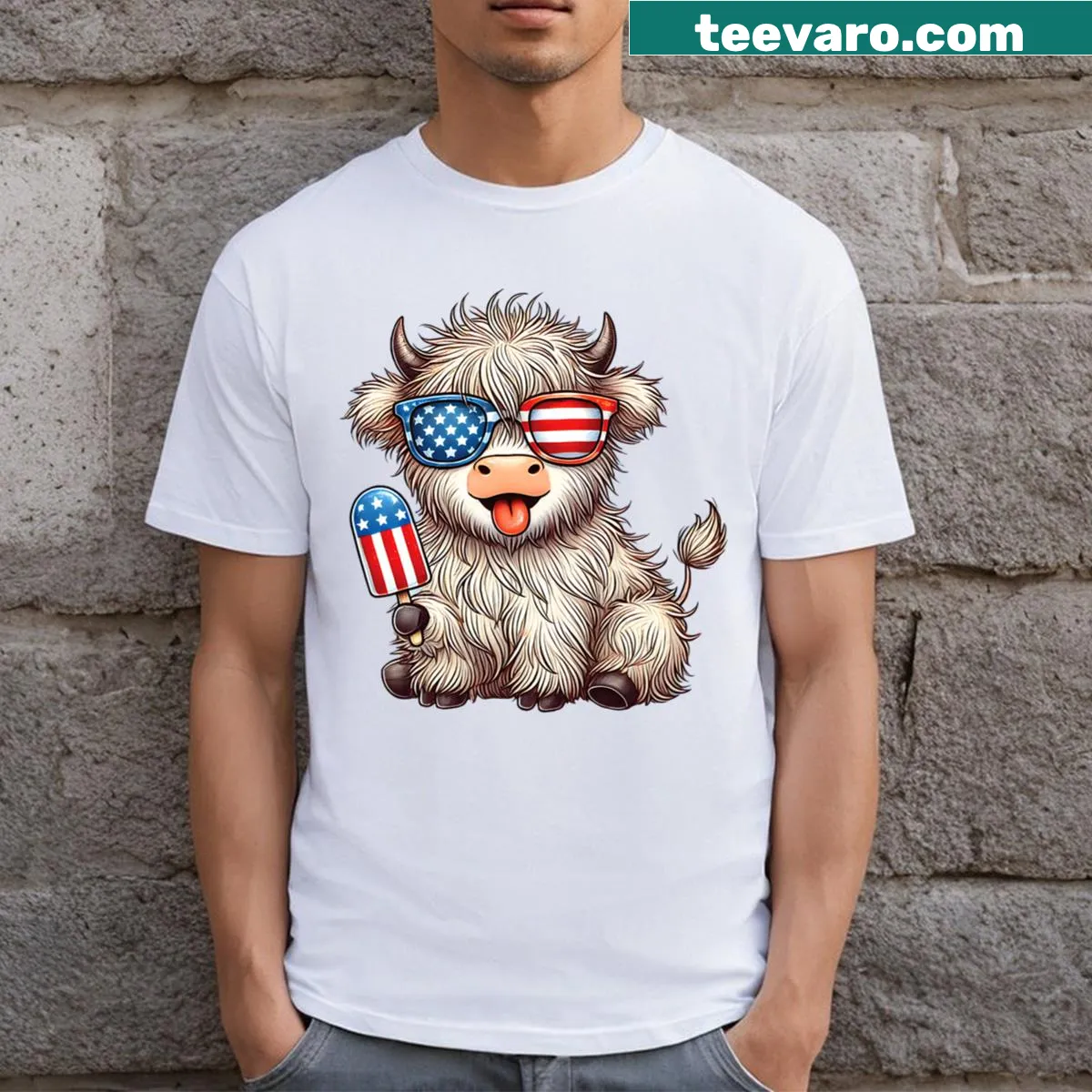 Cute Highland cow illustration on a men and kids' T-shirt — on a men's t-shirt