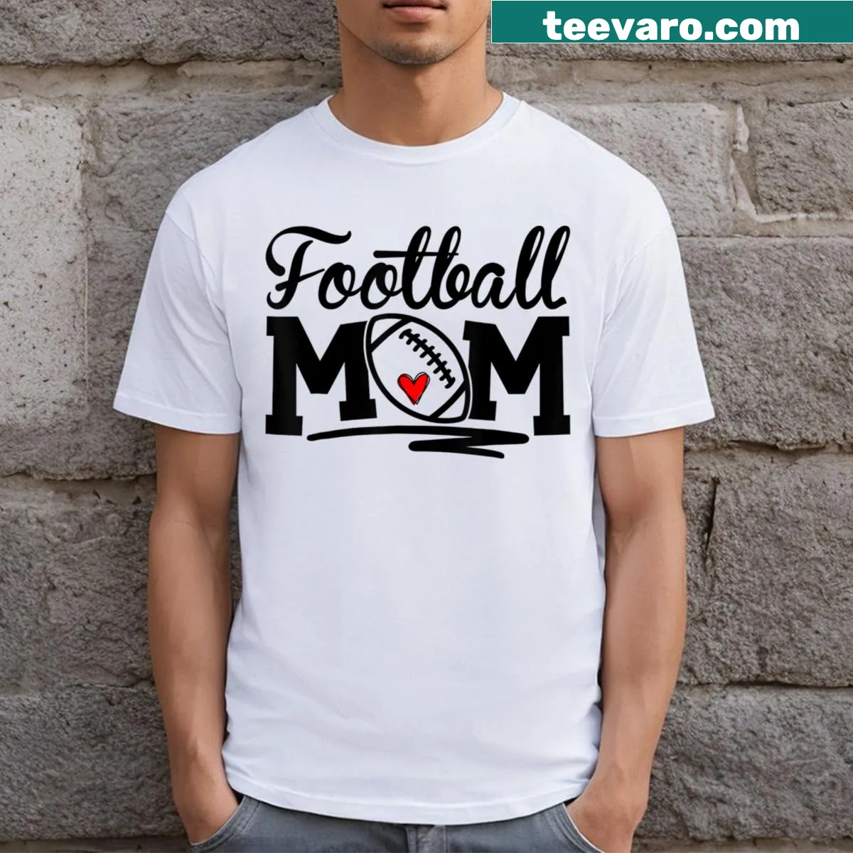Bold 'Football Mama' text on a supportive mom t-shirt — on a men's t-shirt