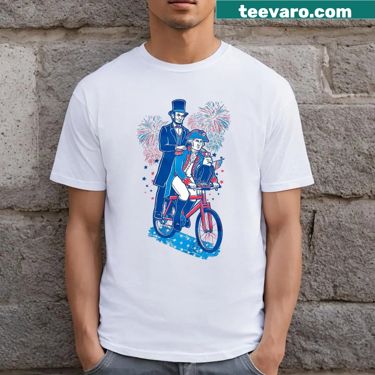 Funny 4th of July design with 'Free Ride President' text — on a men's t-shirt
