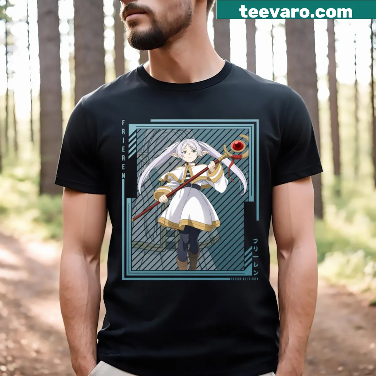 Minimalist silhouette T-shirt inspired by fantasy themes — on a men's t-shirt